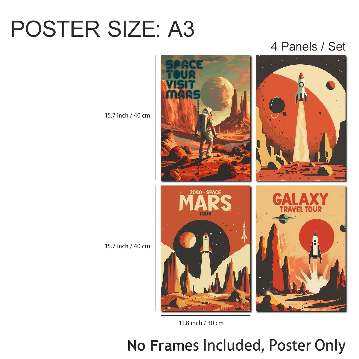 TEMU 4pcs/set, Outer Space Wall Posters, Vintage Art Design, Illustration Style, No Frames Include, No Frames Included, Gifts For Room Decor, Living