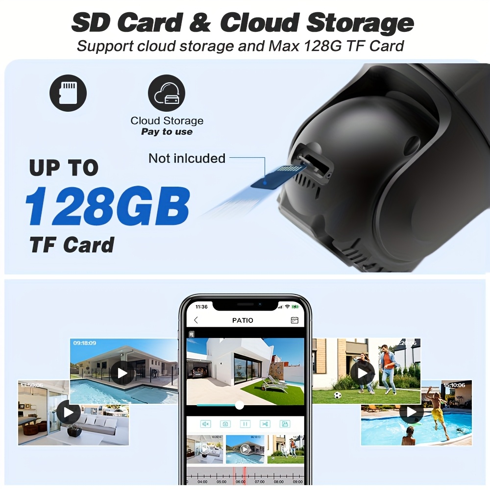 Cámara de seguridad para el hogar con WiFi PTZ de tres lentes, vigilancia exterior 3 en 1 con rotación de 360°, seguimiento automático, visión nocturna de color completo, foco, audio bidireccional, compatible con Alexa, IPX4, enchufe de la UE