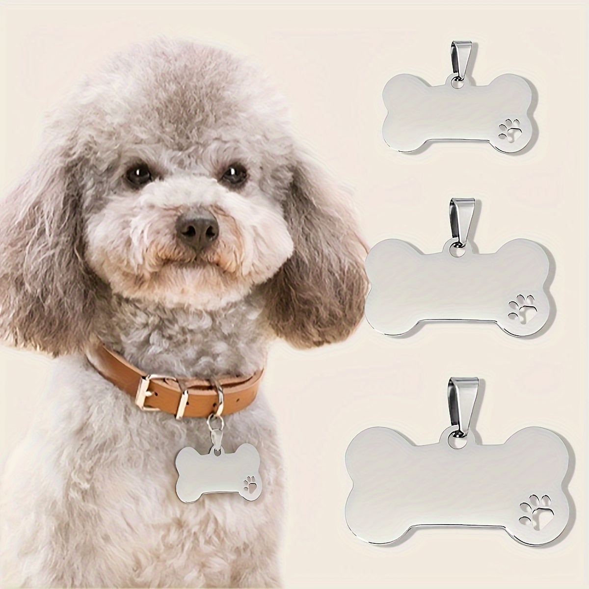 

1pc Engraved Stainless Steel Dog Tag, Bone Shape Anti-lost Pet Name Pendant For Small, Medium, And Large Dogs