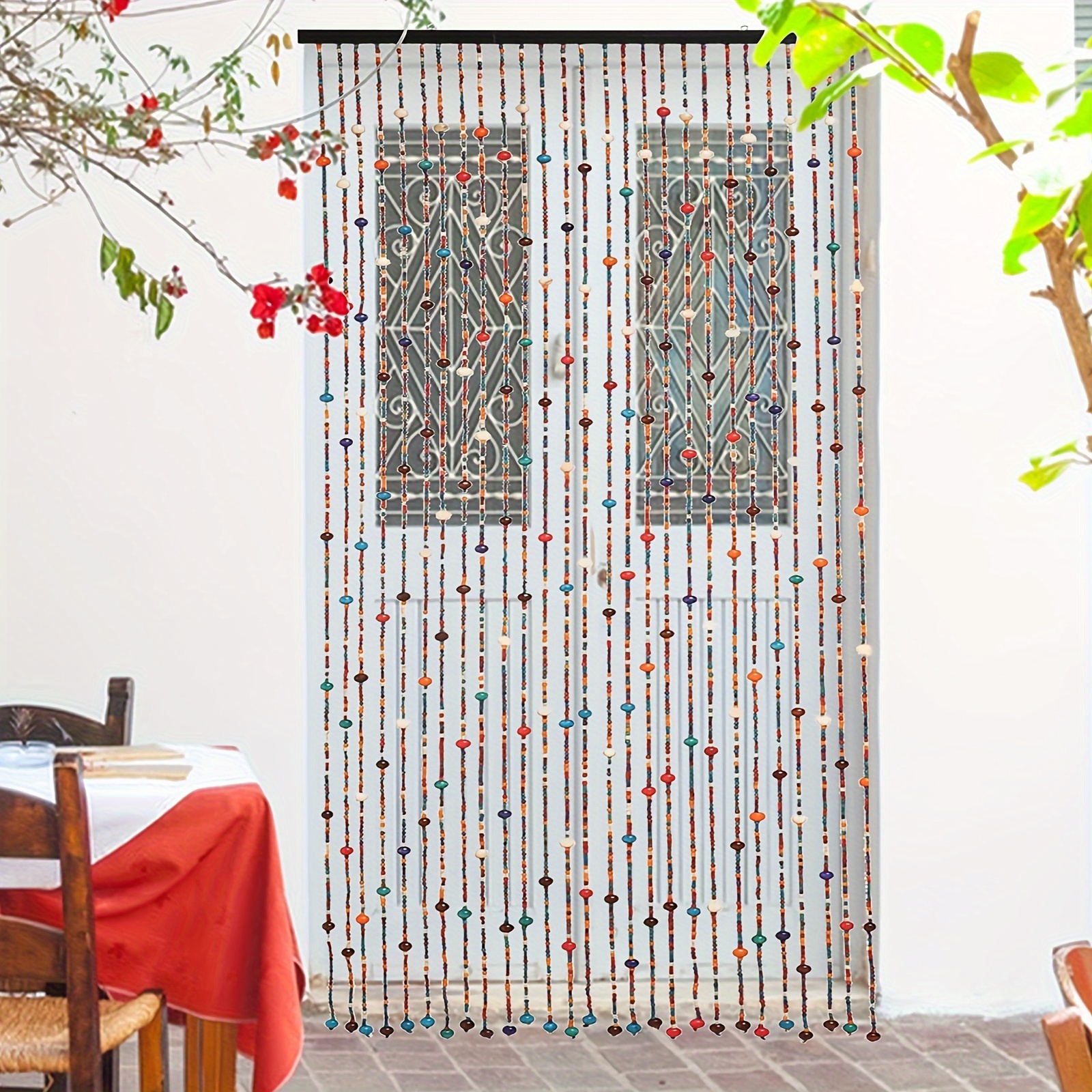 boho chic rainbow beaded curtain handcrafted wooden door Temu Oman