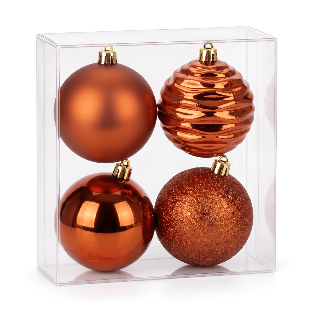 TEMU 4 Stk. bruchsichere transparente orangefarbene Weihnachtskugeln aus Kunststoff – Geeignet für Weihnachtsbaumschmuck, runde hängende Kugeln mit