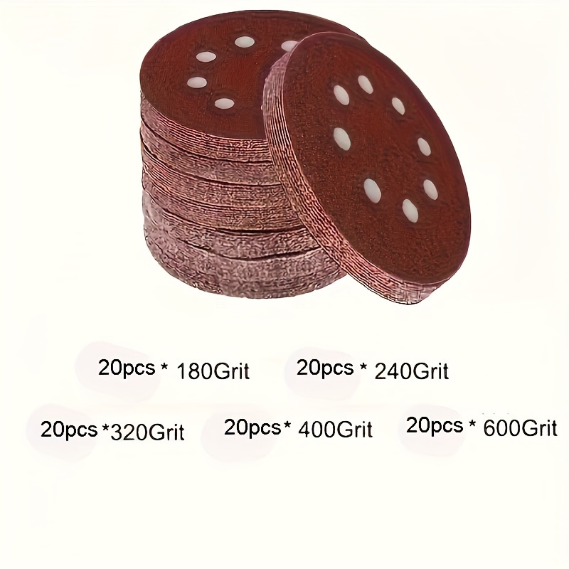 TEMU 100 5-inch 125mm Circular Sandpaper, 8-hole Sandpaper, 80-1000 Hook Ring Sandpaper, Used For Polishing