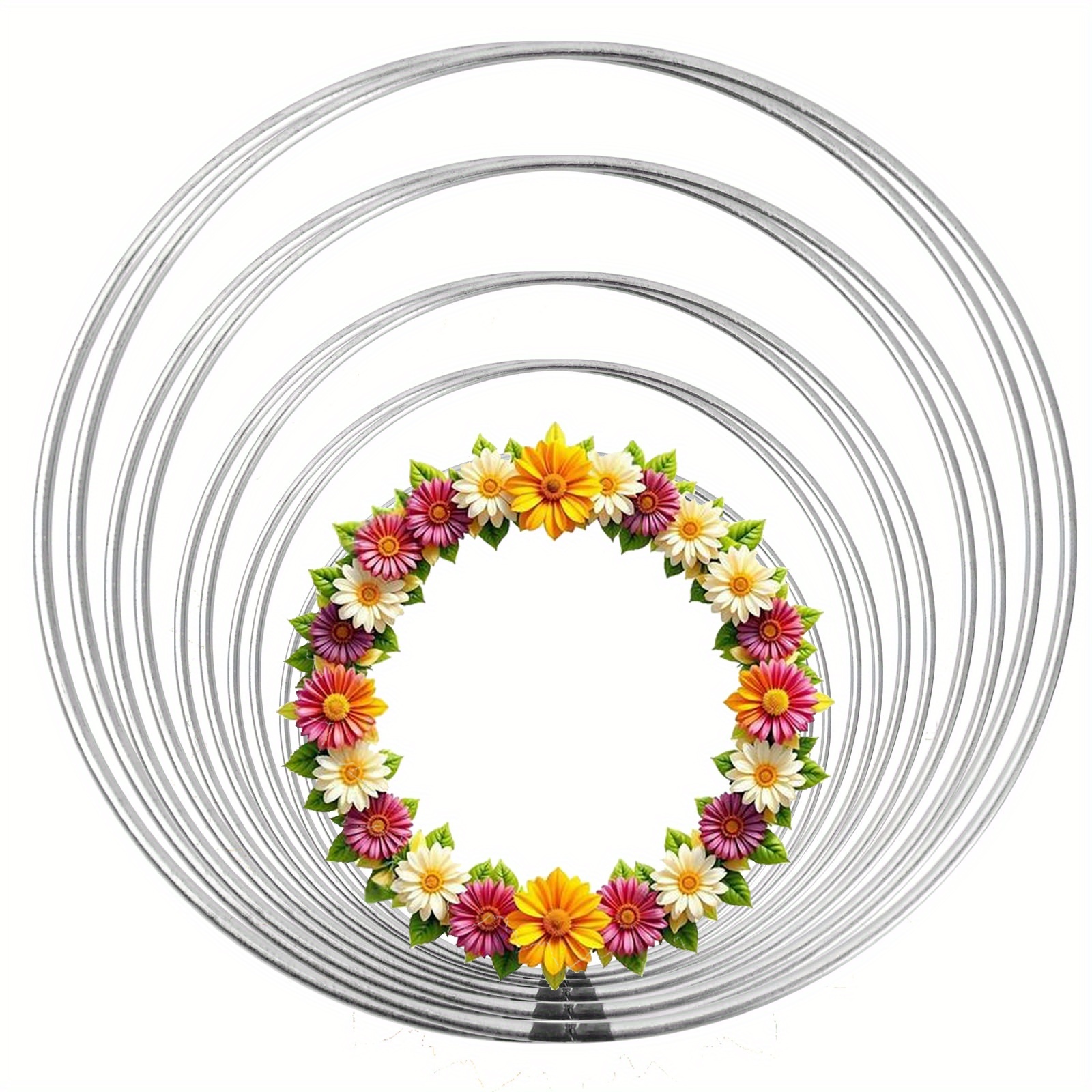 10pcs Ring Set, 10/15/20/25/30cm Silvery Metal Garland, Wire For Wedding Wreath, Decoration And Crafts