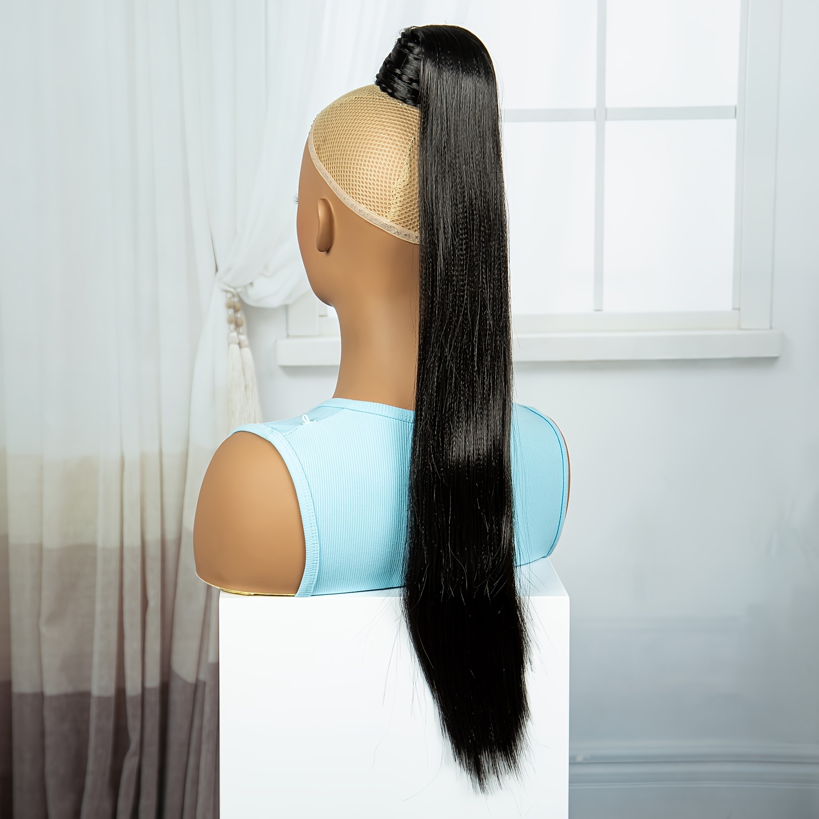 elegant straight ponytail hair extension for women synthetic clip in tail hairpiece versatile accessory for all fashion fiber chic ponytail extension details 3