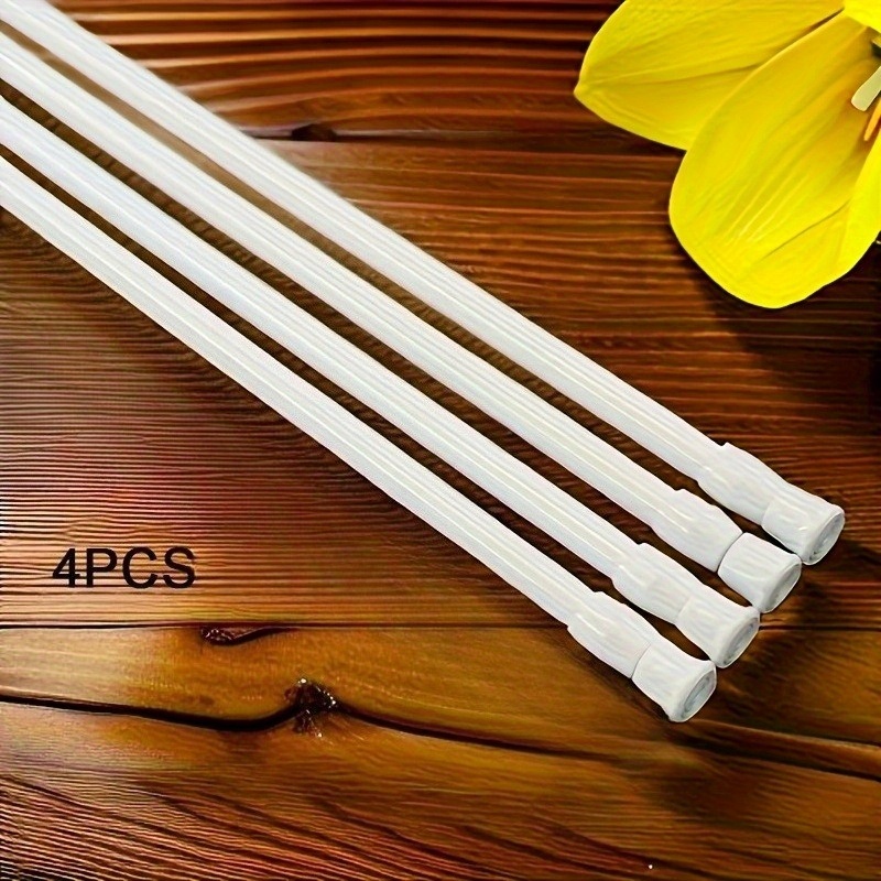 TEMU 4pcs Modern Adjustable Spring Tension Rods - Heavy-duty Plastic, No-drill Installation, Extendable For Curtains, Shower, Wardrobe, Window, Towel Rack - Home Accessories (109.98cm)