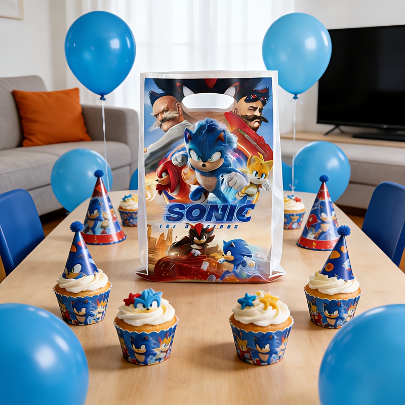 E-shop Geschenk für Sie/Ihn 10 Stück Handtasche, Sonic Hedgehog Geburtstagsparty Geschenktasche Handtasche Blau, Partydekoration,