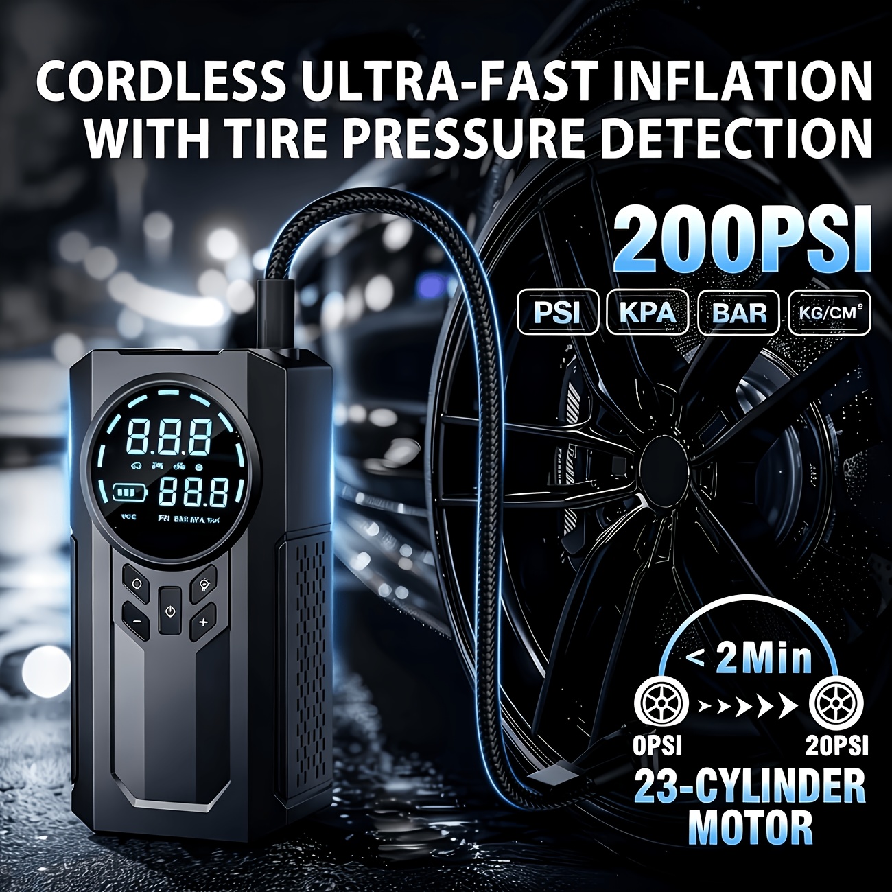 10 in 1 heavy duty car emergency   kit   multiple adapters portable air compressor 200psi digital tire inflator 3 mode led flashlight usb rechargeable power supply   car battery booster car  er