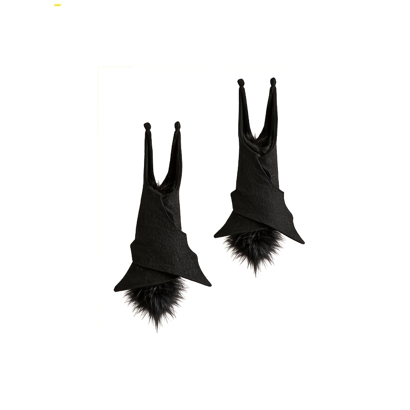 TEMU 2pcs Halloween Hanging Bat Decorations, Eerie And Mysterious Black Felt Plush Bat Ornaments, Suitable For Hanging On Branches, Wall Hooks,