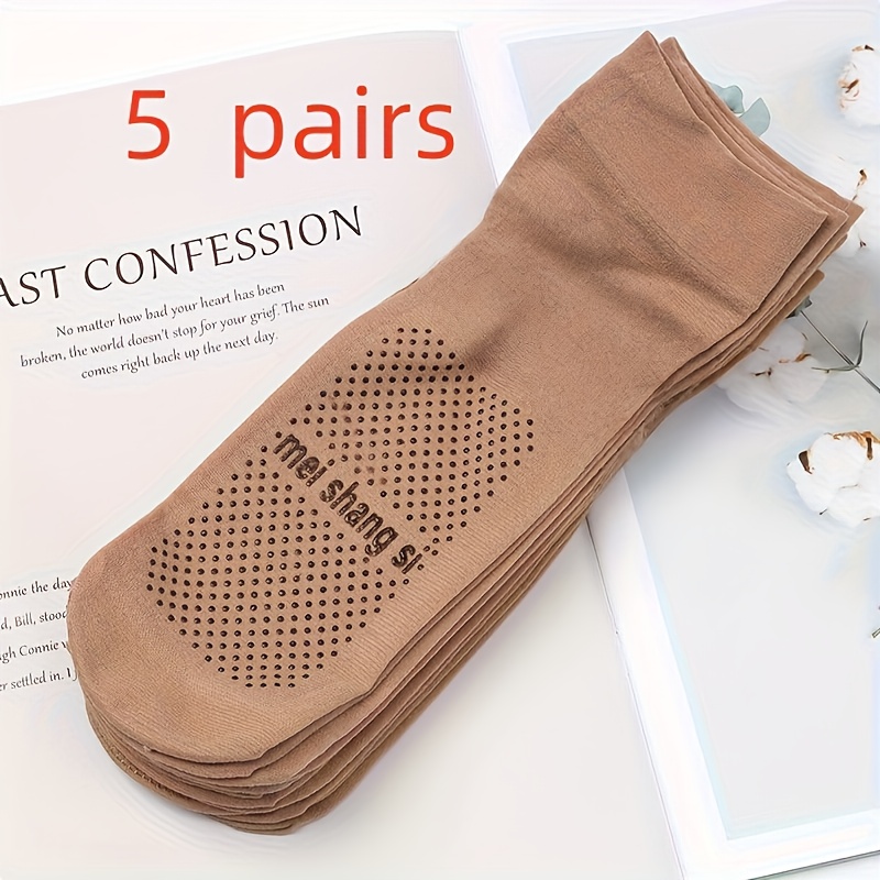 E-shop 5 Paar Spenderstrümpfe, verdickte rutschfeste Stahlstrümpfe, kurze rutschfeste Silikon-Anti-Haken-Socken für Damen, einfarbige kurze