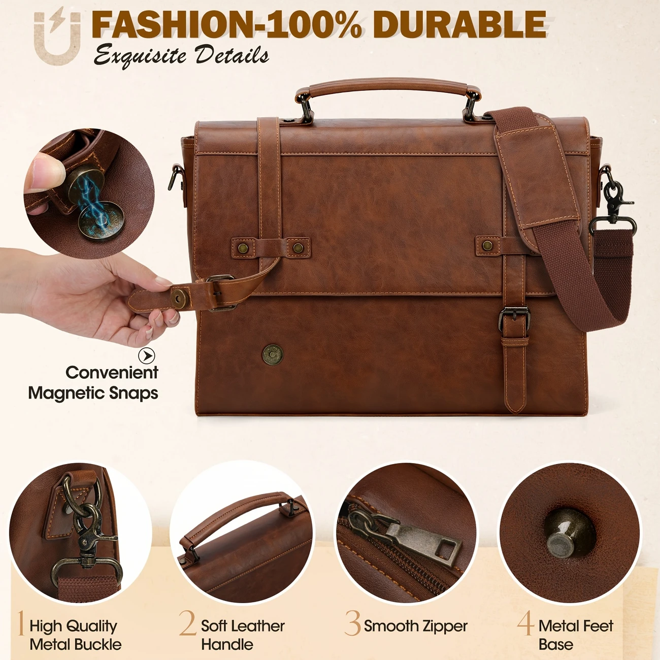 mens messenger bag 17 inch vintage pu leather laptop briefcase large laptop bag satchel bag computer shoulder bag for office business travel college brown details 2