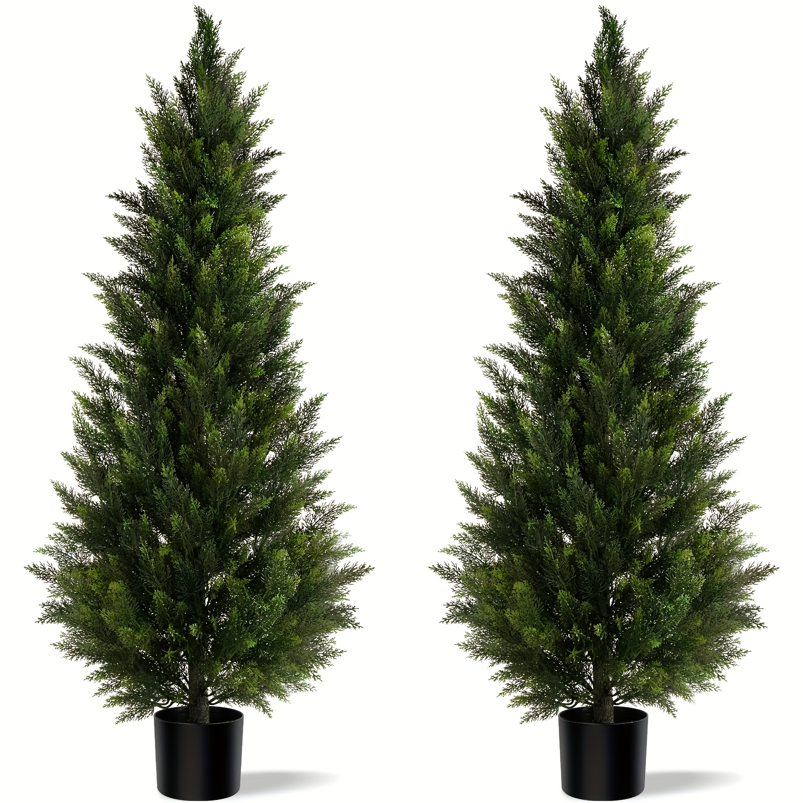 TEMU Artificial Topiary Cedar Trees 3/4/5ft Tall 2 Set Use For Christmas, Outdoor Indoor Faux Pine Shrubs Plants, Realistic Fake Plants Front Porch