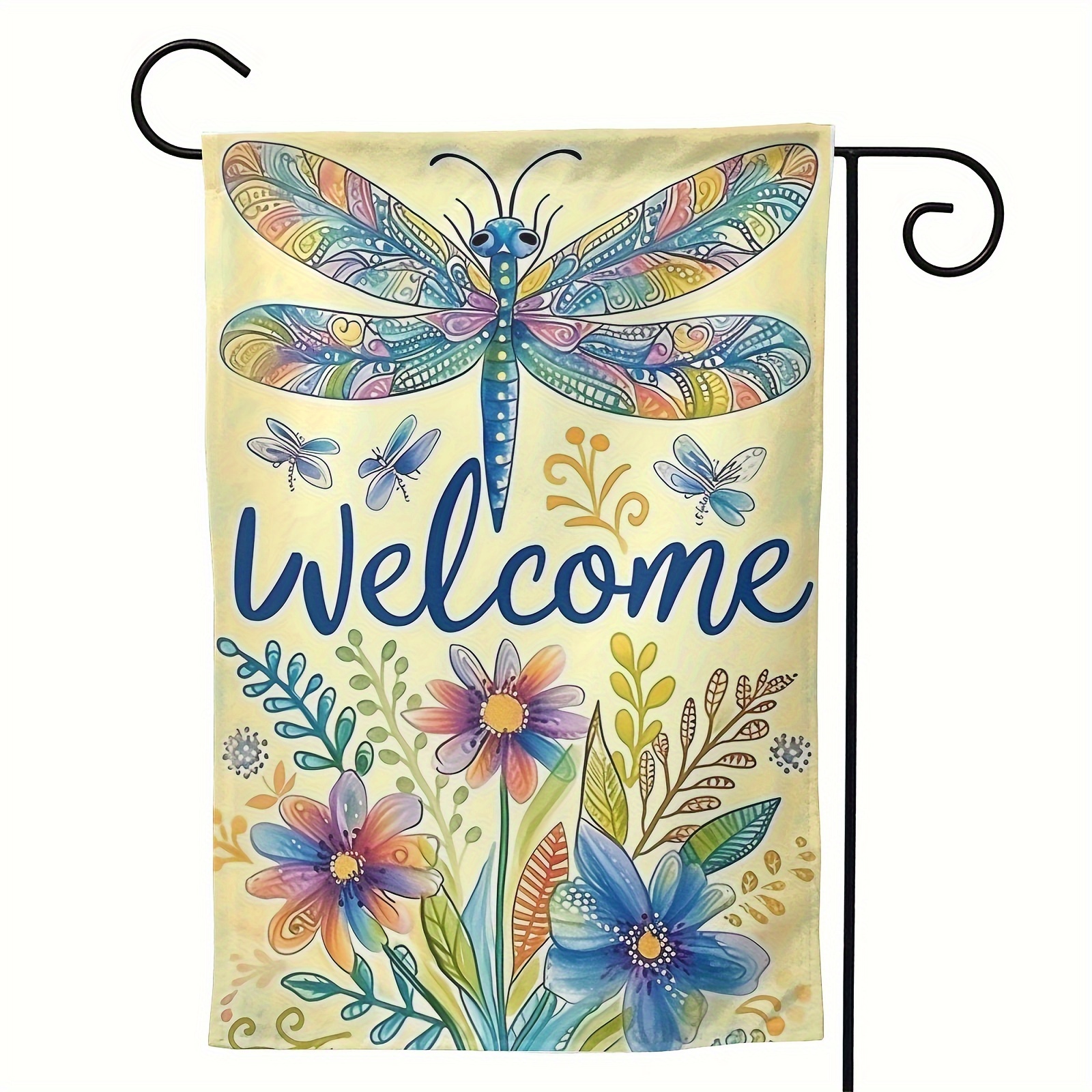 

1pc, 12x18inch,dragonfly Welcome Sign Flowers And Dragonflies Garden Flags, Double Sided Garden Flag, Home Decor, Outdoor Decor, Yard Decor, Lawn Decor,garden Decorations