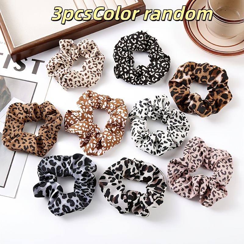 TEMU 3pcs Set Of Random Style Leopard Print Hair Ties, Vintage Elastic Headbands, Soft Chiffon Hair Bands, Suitable For Women And, Trendy Hairstyle