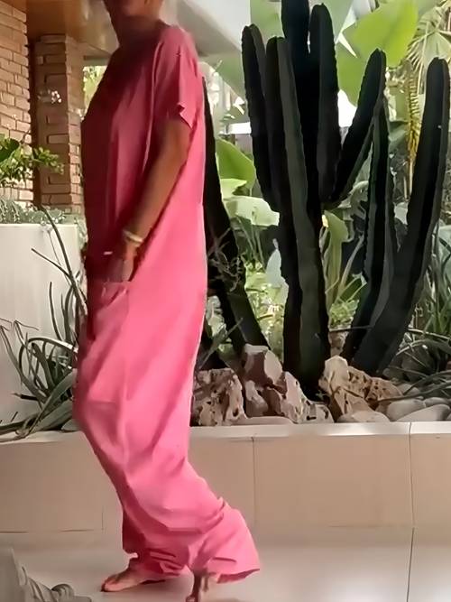 womens oversized pocket low grade jumpsuit womens lightweight loose jumpsuit with pockets v neck short sleeve solid color casual jumpsuit spring summer fall machine washable