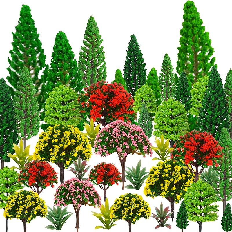 

32 Model Trees Ranging From 1.3 To 4.3 Inches, Mixed 3d Model Trees In Flowers And Grass, Architectural Crafts, For Building Models, Railway Scenery Landscape Supplies.