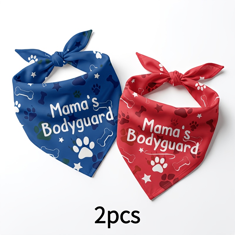 TEMU 2pcs Pet Bandanas With "mama's " Print, Drool Bib With Pattern, Universal Triangle Scarf For Dogs And Cats, Adjustable Pet Neckerchief Suitable