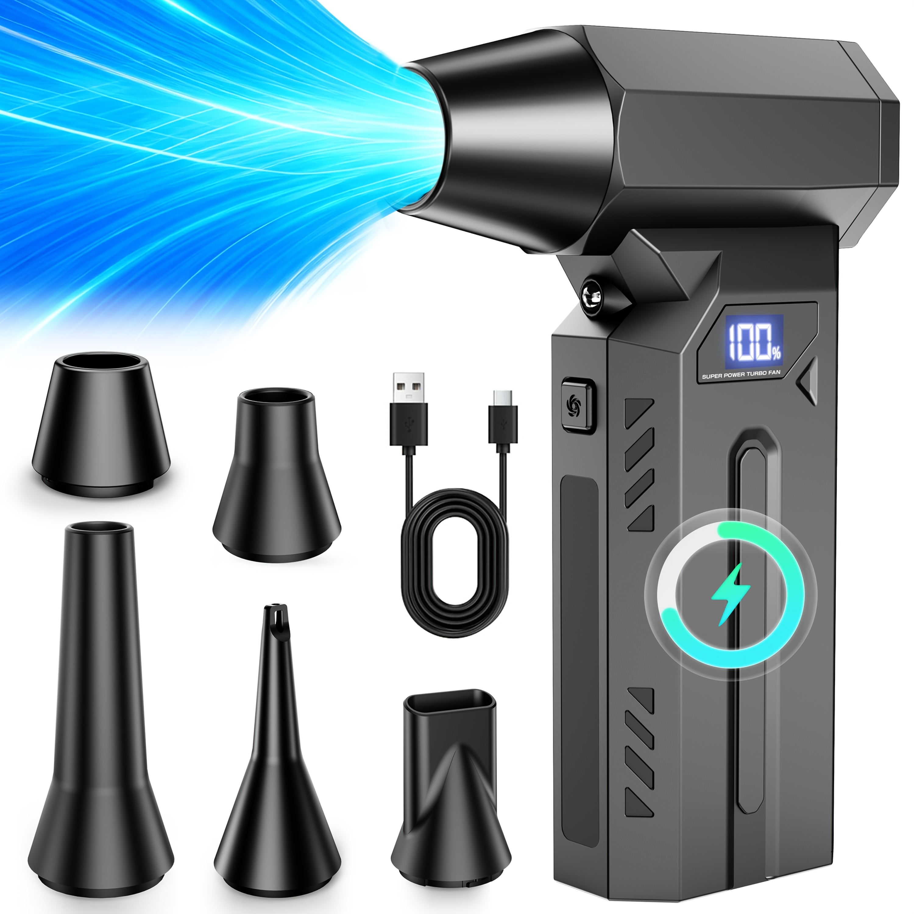 Image of 8400000rph Electric Air Duster, Turbo Blower With Led Display Screen, Cordless Rechargeable Jet Fan Strong, Suitable For Such As Outdoor Camping, Car Cleaning, Computer Cleaning, Etc