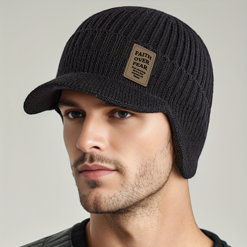 Winter Hat Trendy Unisex Warm Outdoor Running Casual Knitted Beanie with  Brim