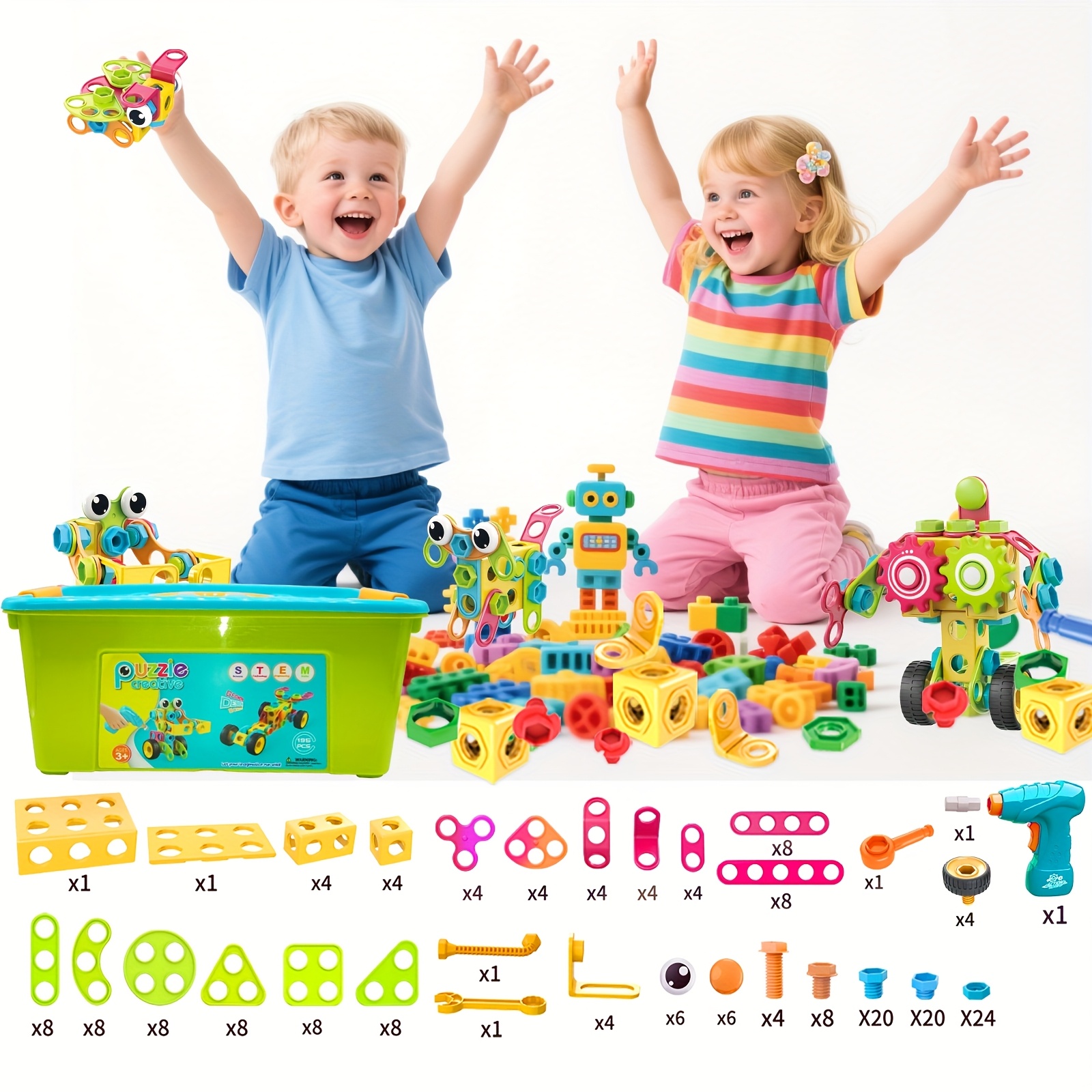 TEMU [stem Toys] 195pcs Educational Stem Toys, Building Blocks Toys For + Years Old, Building Toys With Storage Box For Activities Games, Halloween