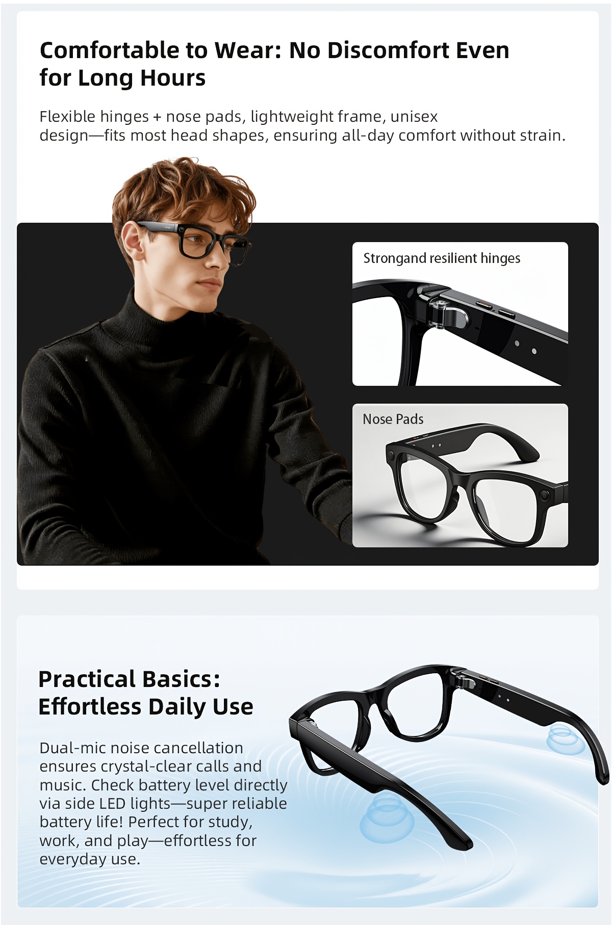Lunettes intelligentes Zhizhi AI avec caméra haute définition 4K, enregistrement vidéo, interprétation simultanée GPT/recognition d'objets, lunettes intelligentes AI avec caméra et audio pour hommes et femmes Chatgpt