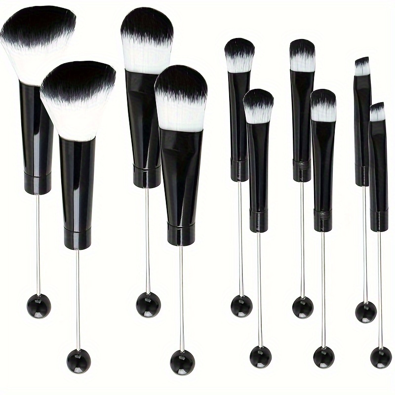 TEMU 10pcs Beadable Makeup Brushes Diy Makeup Comestic Brushes Beaded Brushes Kit For Diy Beaded Eyeshadow Brush Craft Supplies