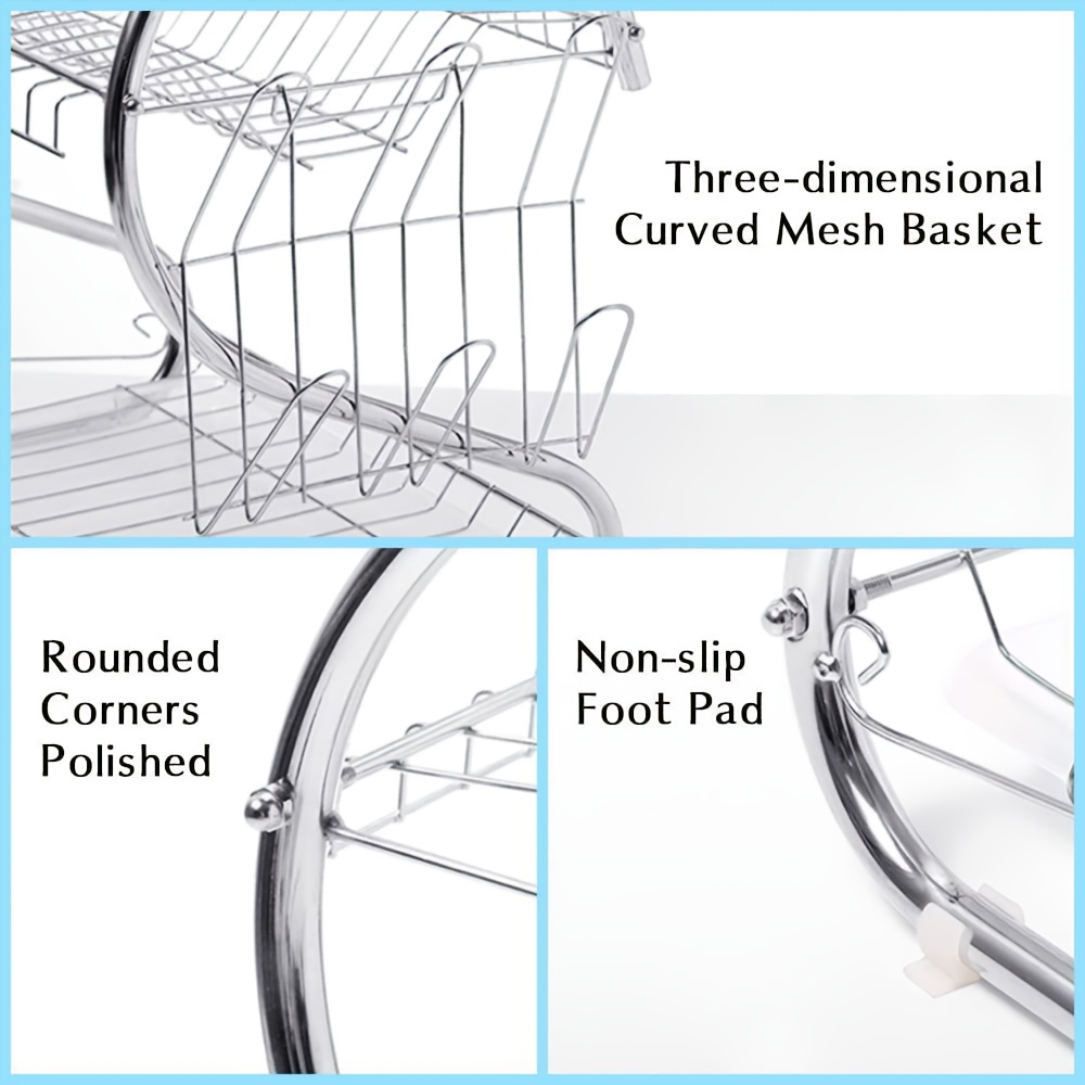 2 tier stainless steel dish drying rack with cutlery cup holders space saving   organizer heavy duty rust resistant design with drainage system for small kitchens dishwasher safe easy to clean countertop storage Product details 5