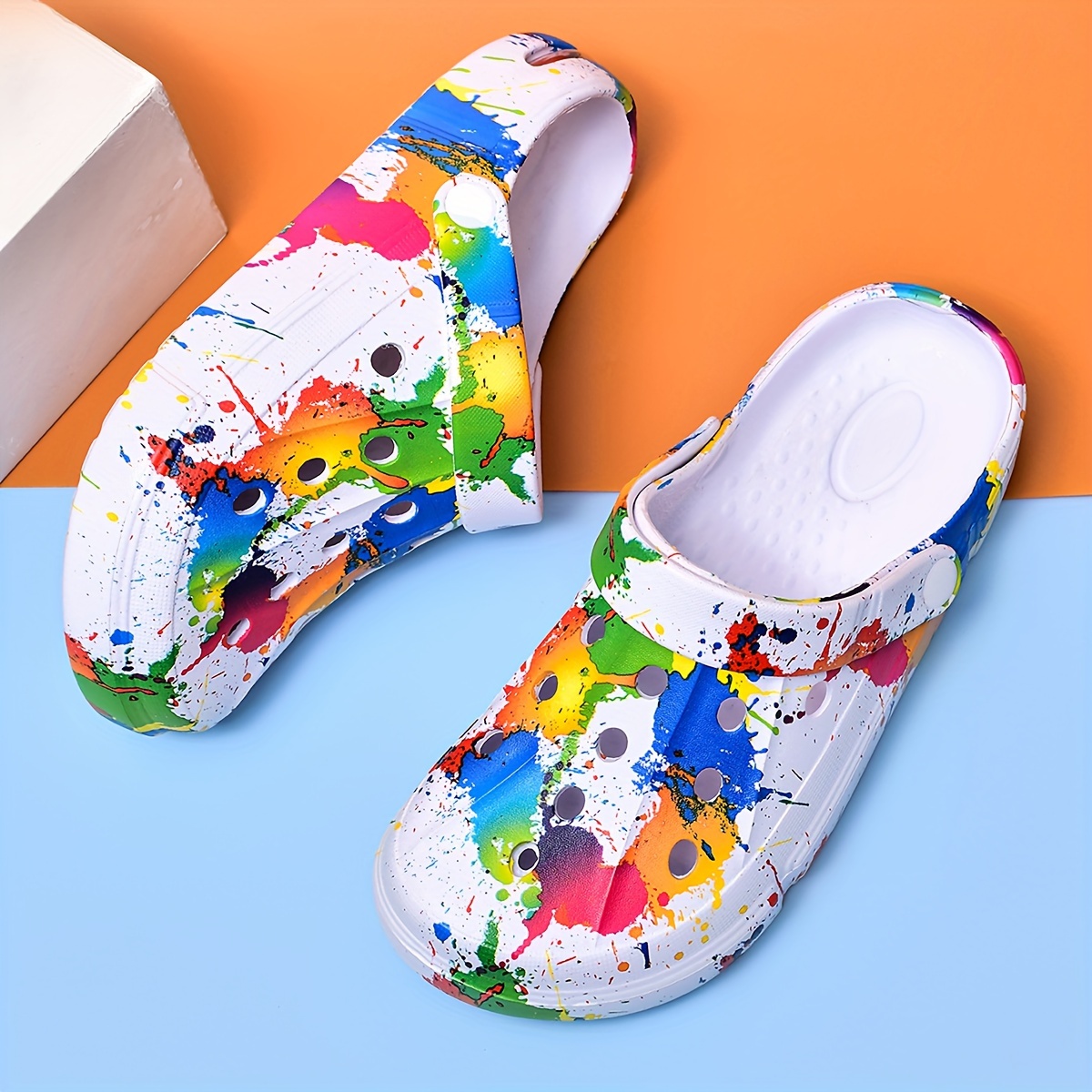 

Colorful Graffiti Eva Clogs, Lightweight Soft Sole Air Cushion Slides, Comfort Beach & Garden Clogs