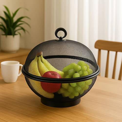 metal wire fruit basket with lid fruit bowl vegetable storage holder fruit display stand keep flies out kitchen counter organizer 1 baskets 1 lids