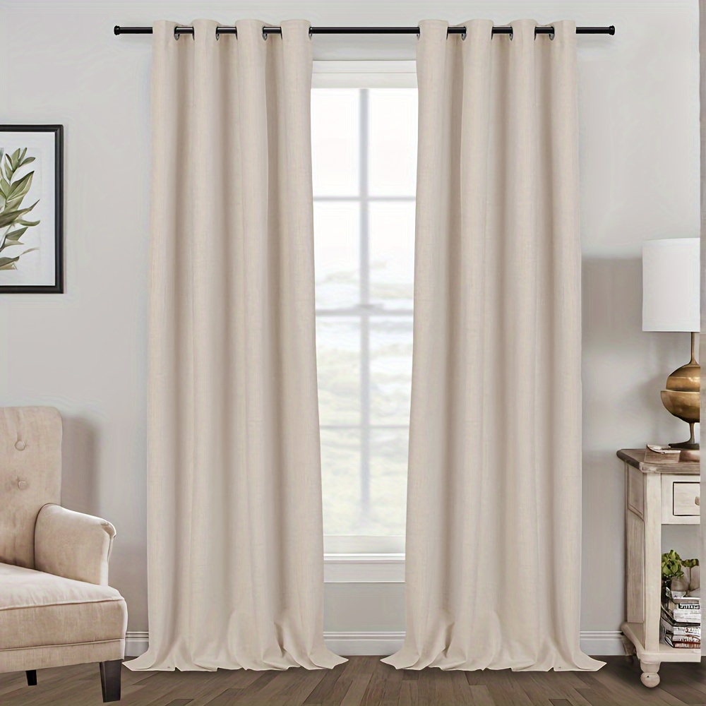 

2 Panels 100% Blackout Linen Curtains, Full Light Blocking Curtains For Bedroom, Textured Window Curtains For Living Room 84 Inch, Grommet Energy Efficient Curtains Grey Liner
