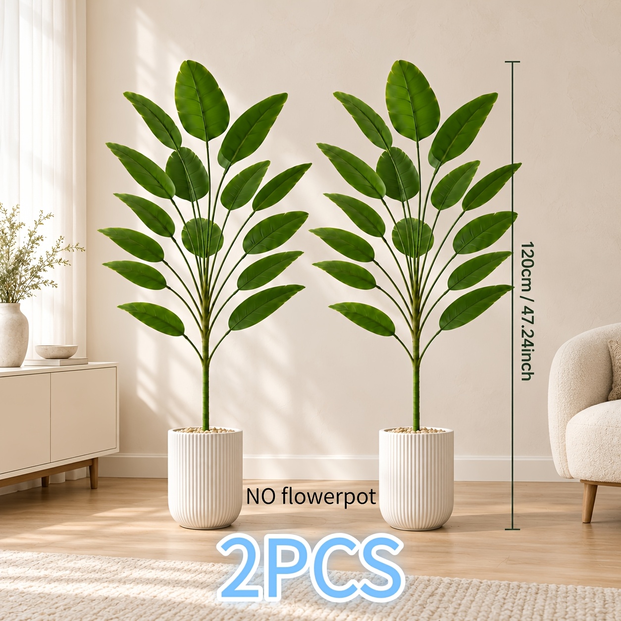 TEMU 120cm X 2pcs Super Adult Grade Artificial Palm Trees | Artificial Trees | Realistic Leaves, , Suitable For Outdoor Courtyards, Lawns, Plant