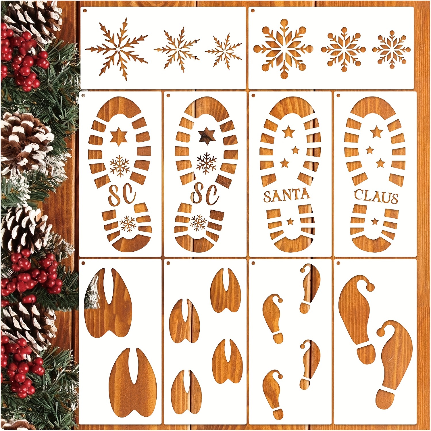 

10-pack Reindeer & Christmas Stencils, 6x12 Inches, Reusable Plastic Drawing Templates For Diy Crafts And Holiday Decorations