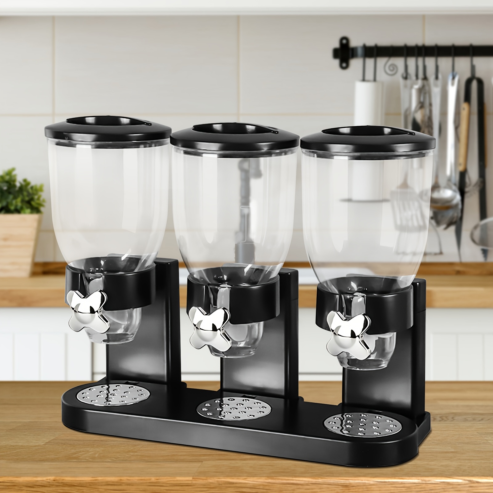 2l grain dispenser oatmeal storage container with   lid 3 dispensing compartments durable plastic kitchen organizer for cereal   pet food decorative bow accent hand wash only   multisurface   sleek     material perforated insert pantry organization modern kitchenware reusable material home cooks details 1