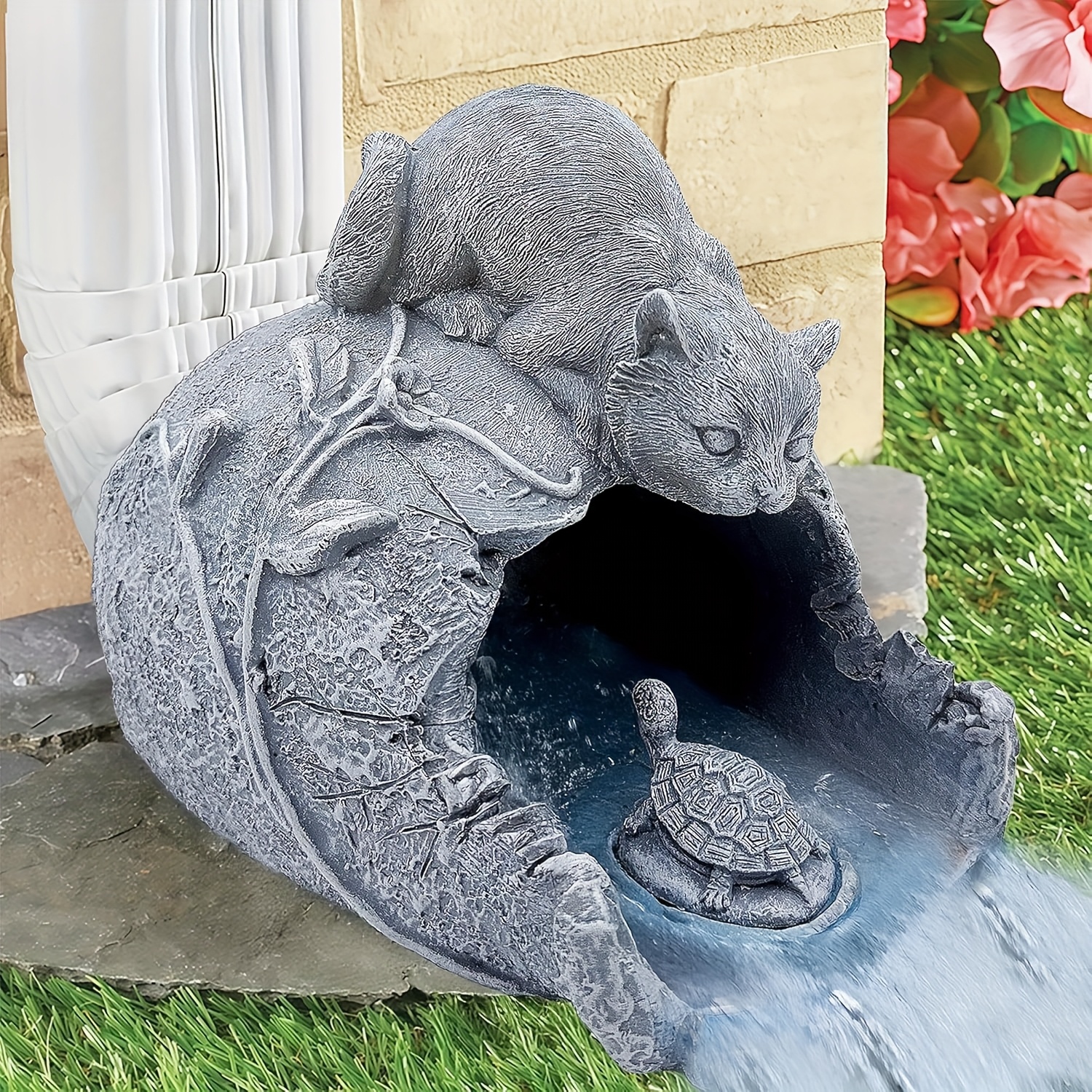 Image of Real Cat Sculpture Gutter Downspout Extender, Resin Garden Animal Statue, Decorative Gutter Extension Downspout, Outdoor Decor Ornament, Splash Block, Perfect For 3"x4" Downspouts