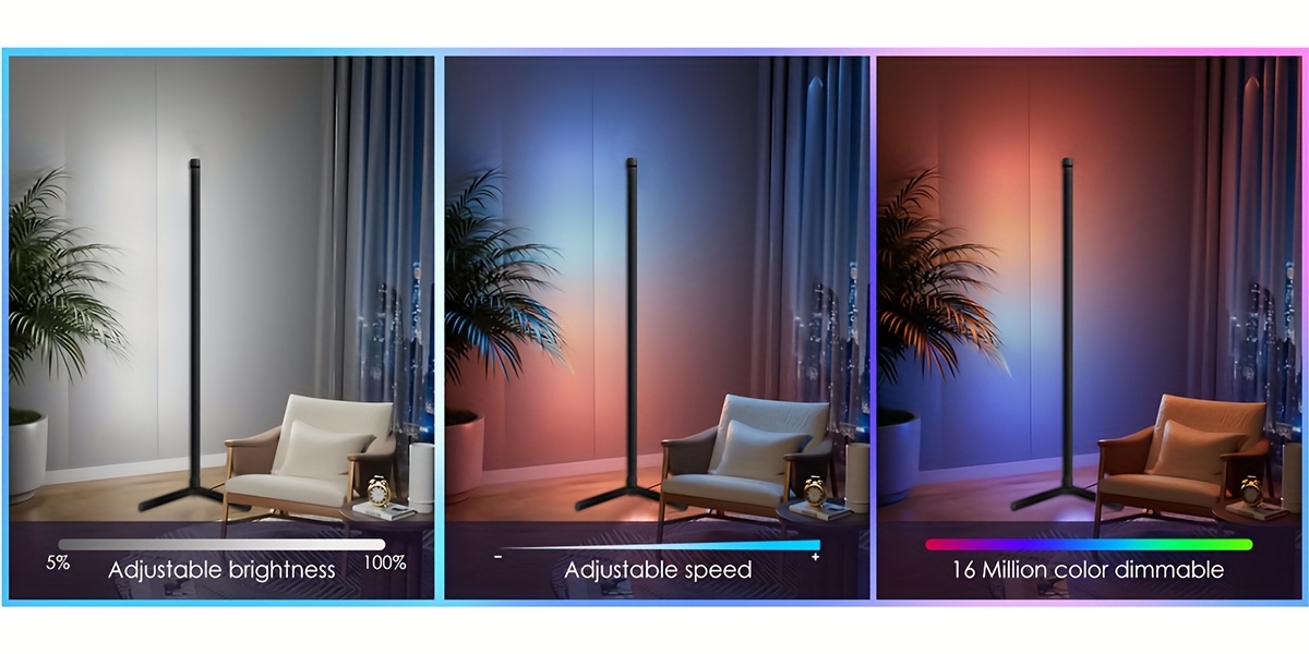 Smart RGB+White LED Floor Lamp with Music Sync, App control Modern Adjustable Gooseneck Corner Light for Gaming Room, Living Room, Party, RGB Color Changing Mood (/Metal)