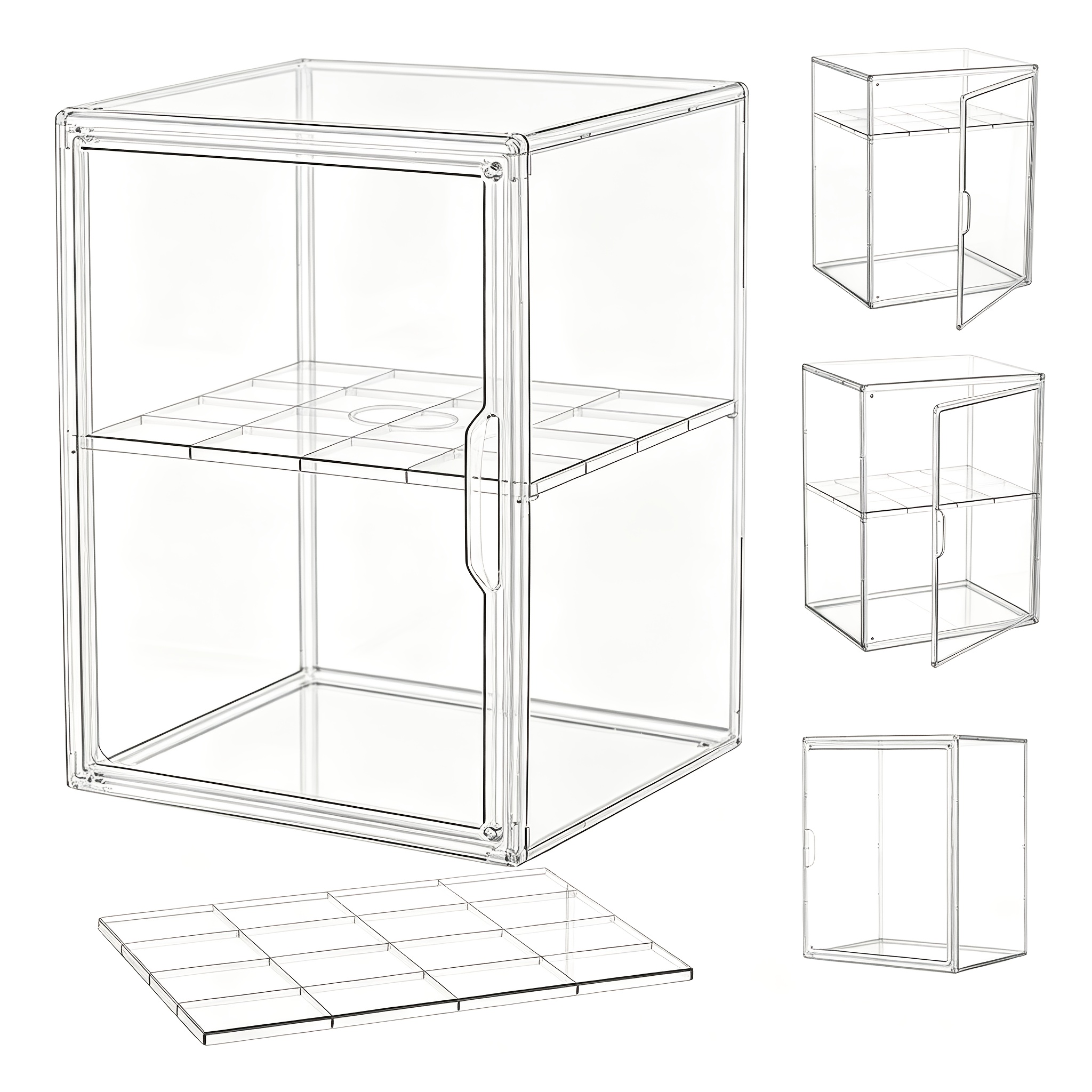 TEMU Grande vitrine de présentation pour objets , 2 niveaux avec hauteur réglable, bac de rangement empilable, porte magnétique, anti-poussière,