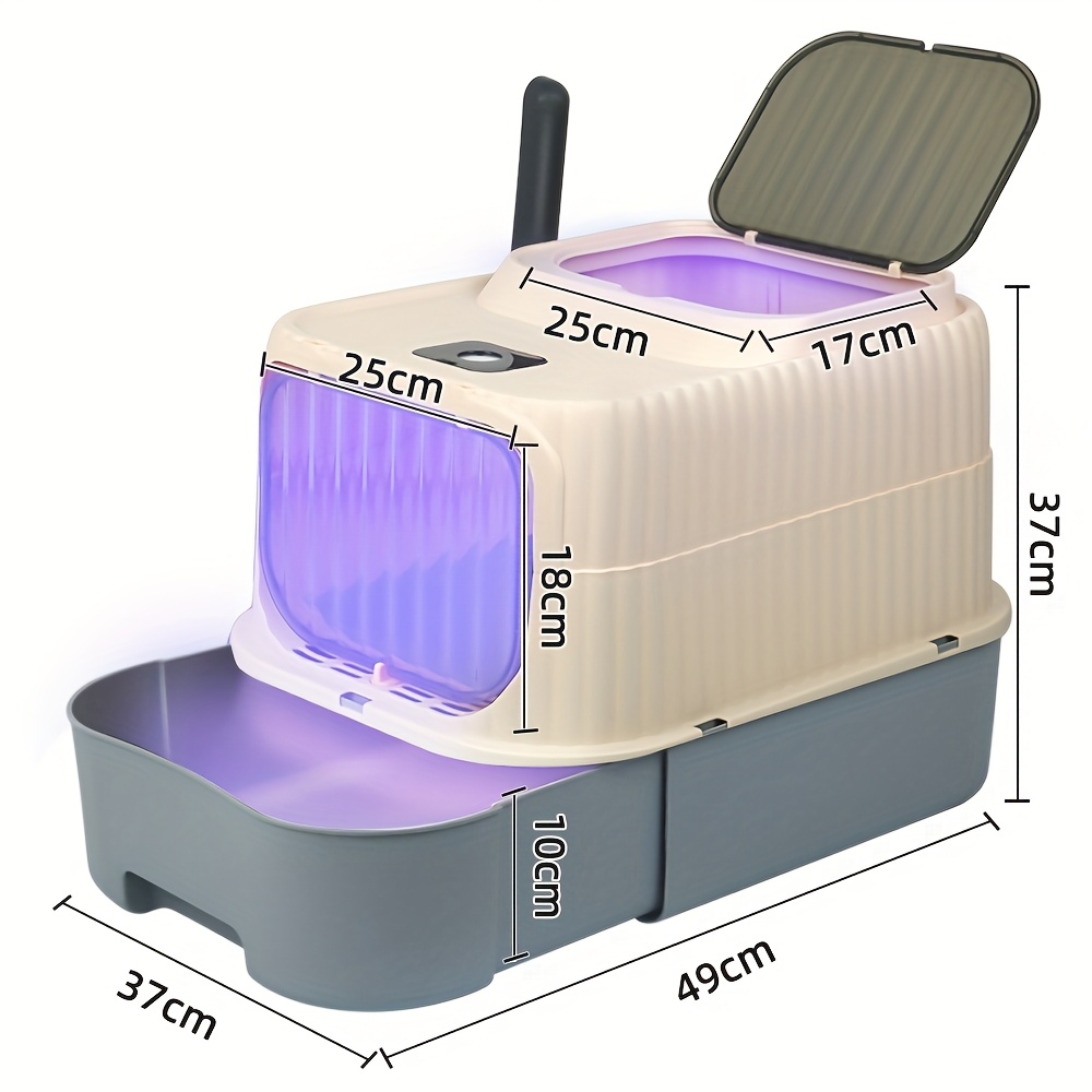 TEMU [uv Sterilizable Cat Litter Box] Plastic Cat Litter Box, Large Capacity 2-in-1 Cat Litter Tray With 2-in-1 Design (semi-enclosed Or