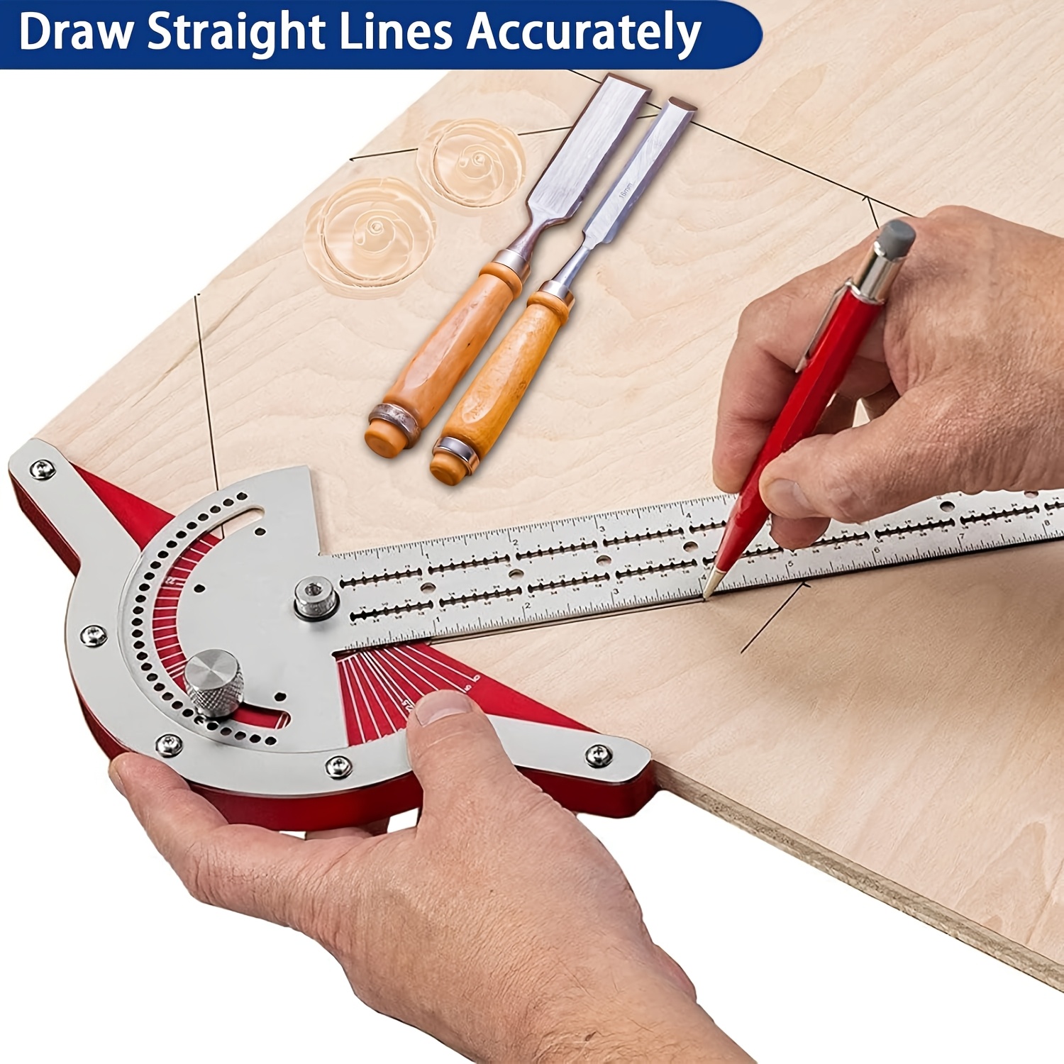 

Precision Woodworking Ruler - Adjustable Angle & Straight Marking, Metal Pocket With Protractor, Metric & Inch Sliding Gauge For Carpentry Tools