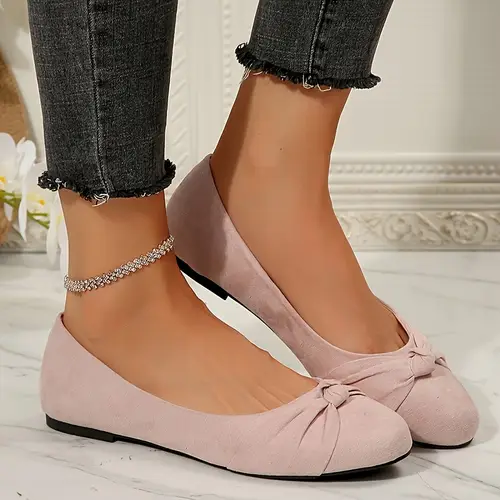 elegant womens flat shoes with bow detail slip on fiber upper tpr sole fabric insole ladies shoes