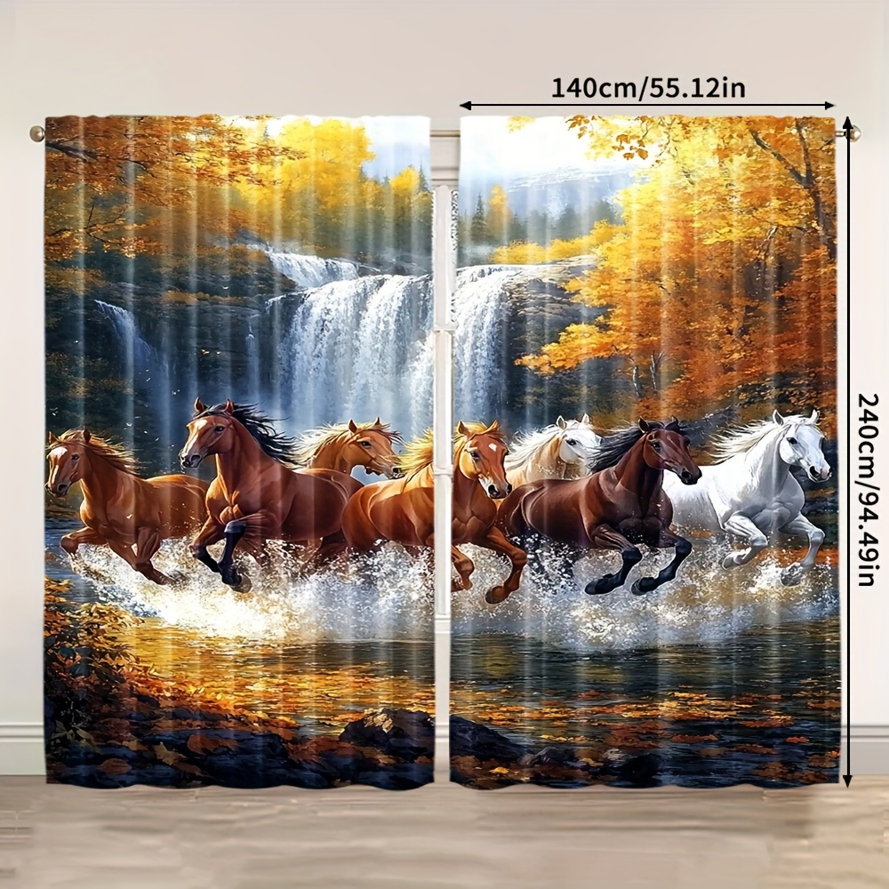 TEMU 2pcs, Birthday Curtains Horse2 Versatile Durable Polyester (without Rod, No Movement, No Battery) Holiday Use For Home Decor And Privacy