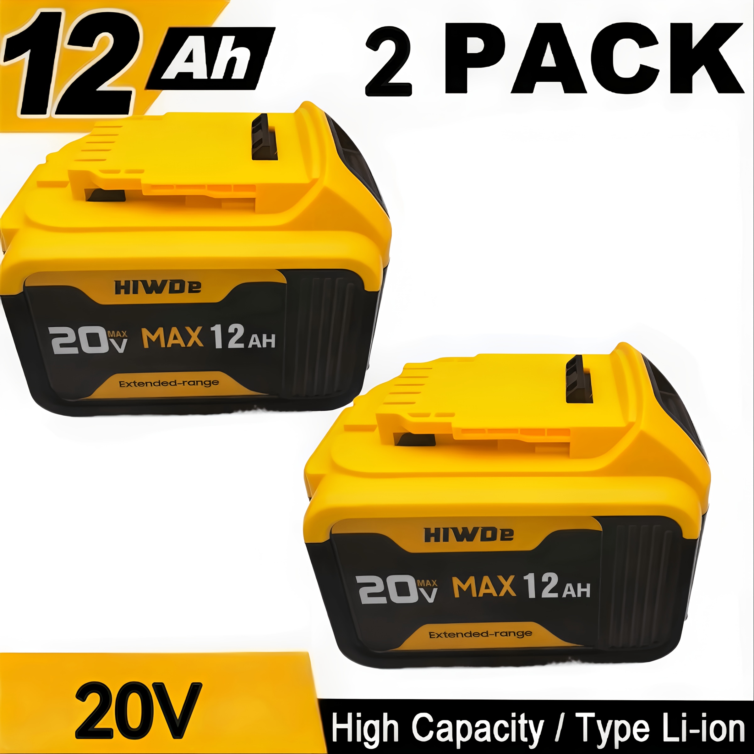 TEMU Nouvelle 2/1 Pack 12.0Ah pour Dewalt 20V Outils Électriques Fil Batterie Lithium-Ion Adaptée (Compatible avec DCB200-206, Série DCD/DCF/DCG/DCS)