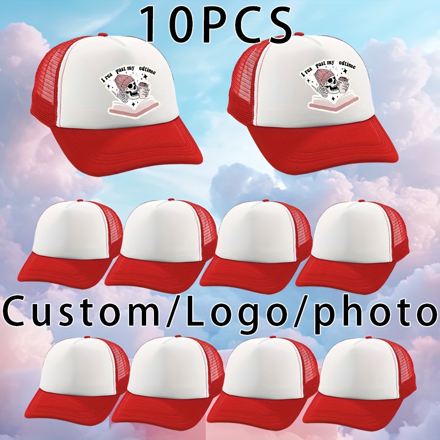 10pcs Custom Baseball Caps, Adjustable Mesh Trucker Hats