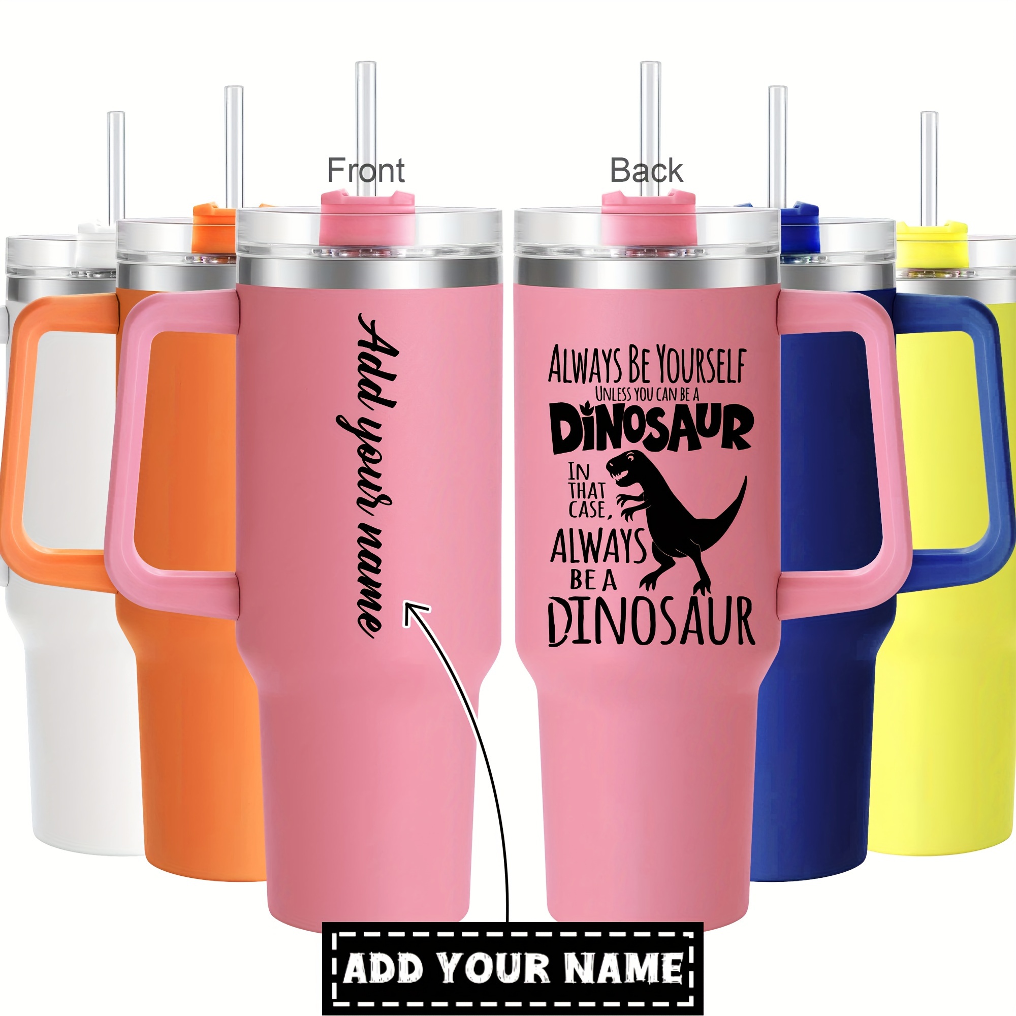 

Custom 40oz Stainless Steel Tumbler With Cute Dinosaur Design - Double Wall Vacuum Insulated Travel Mug, Perfect For Christmas, , Thanksgiving Gifts For Family & Friends