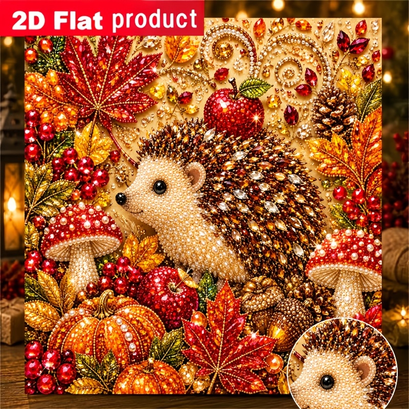 TEMU Nouveau Kit de Peinture Diamant Perle Colorée, Hérisson de Forêt d'Automne et Décor de Bijoux, Citrouille Feuille, Convient aux Débutants, pour