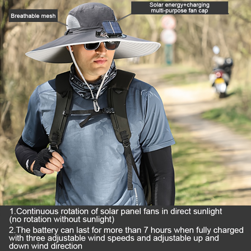 outdoor wide brim sun hat with 2 solar fan sun bucket hat for men women bucket fishing beach hat with fan built in details 6