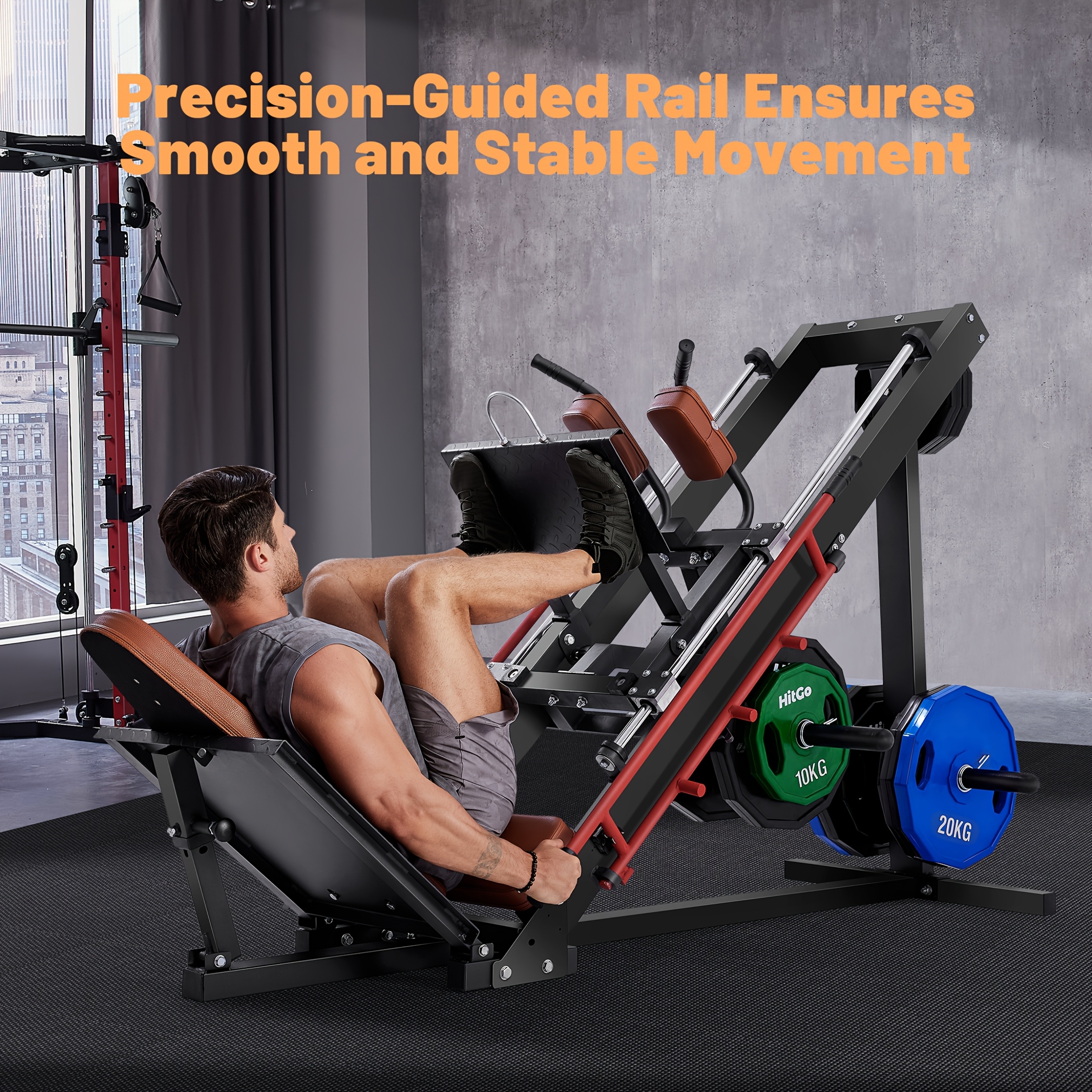 1   squat leg press combo machine convertible lower body trainer with heavy duty   adjustable   padded seat   in and grey Product details 3