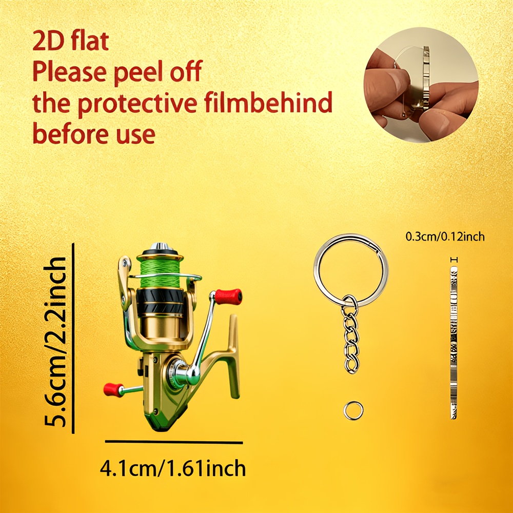 TEMU Llavero colgante acrílico 2D, 1 pieza, tema de carrete de pesca, llavero de carrete de pesca para exteriores, colgante para hombre, llavero ,