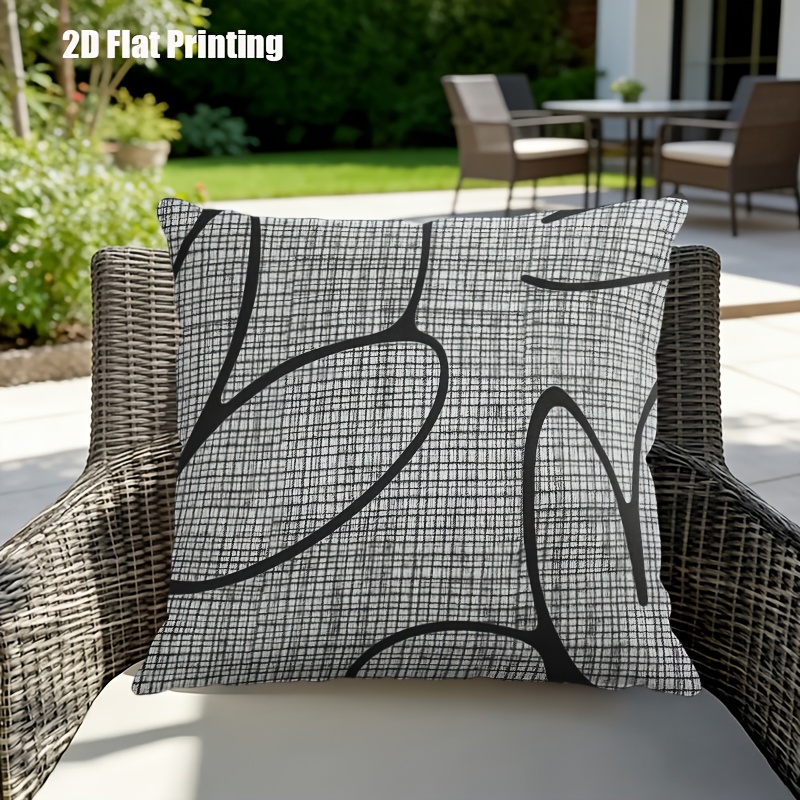 E-shop 2D Flach, Terrassenkissenbezug, 1 Stück 18X18 Zoll Quadratischer Kissenbezug, Schwarze Gebogene Linien überschneiden ein