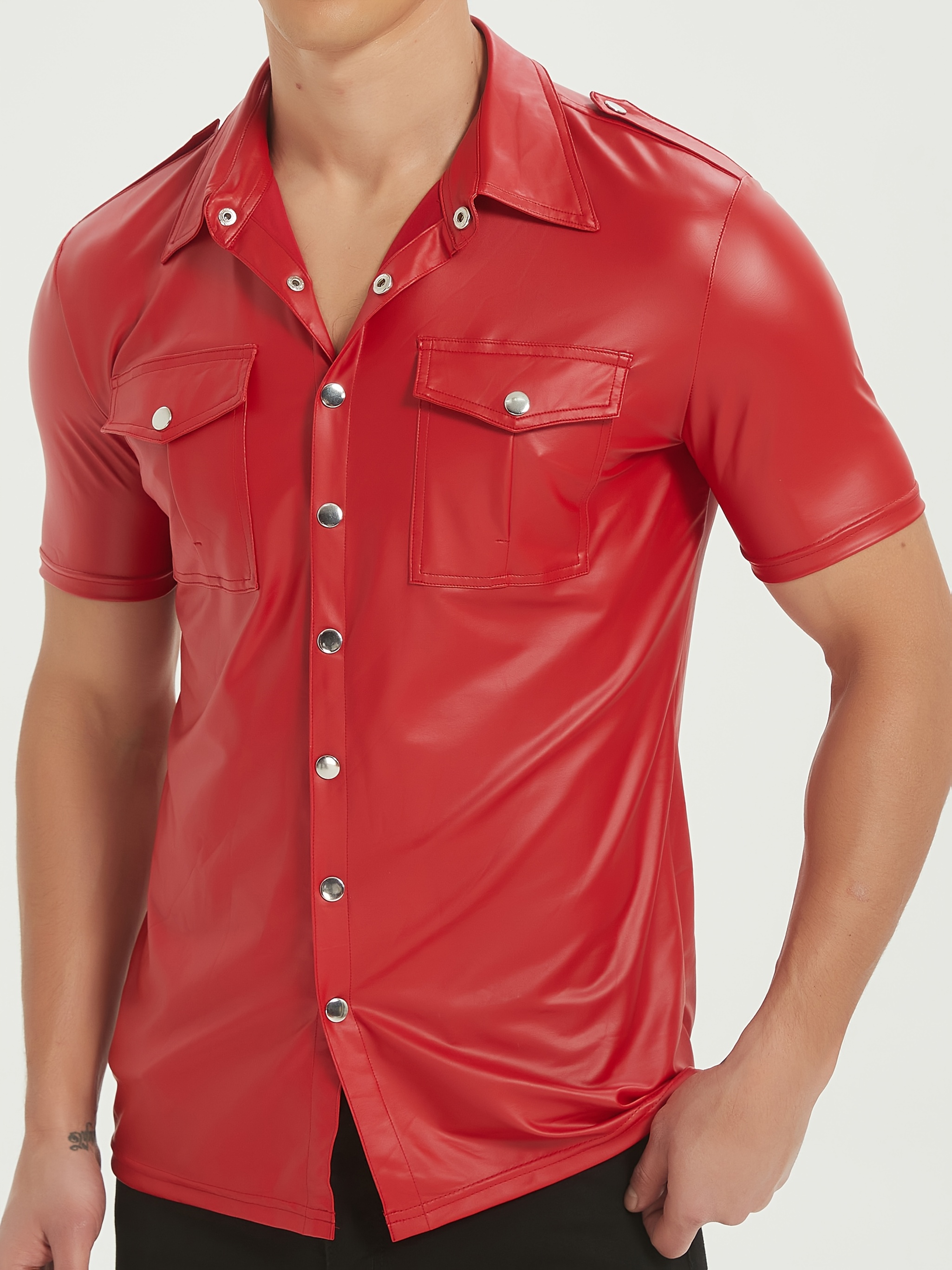 chemise fit homme à manches courtes rouge vibrant uni Temu Belgium
