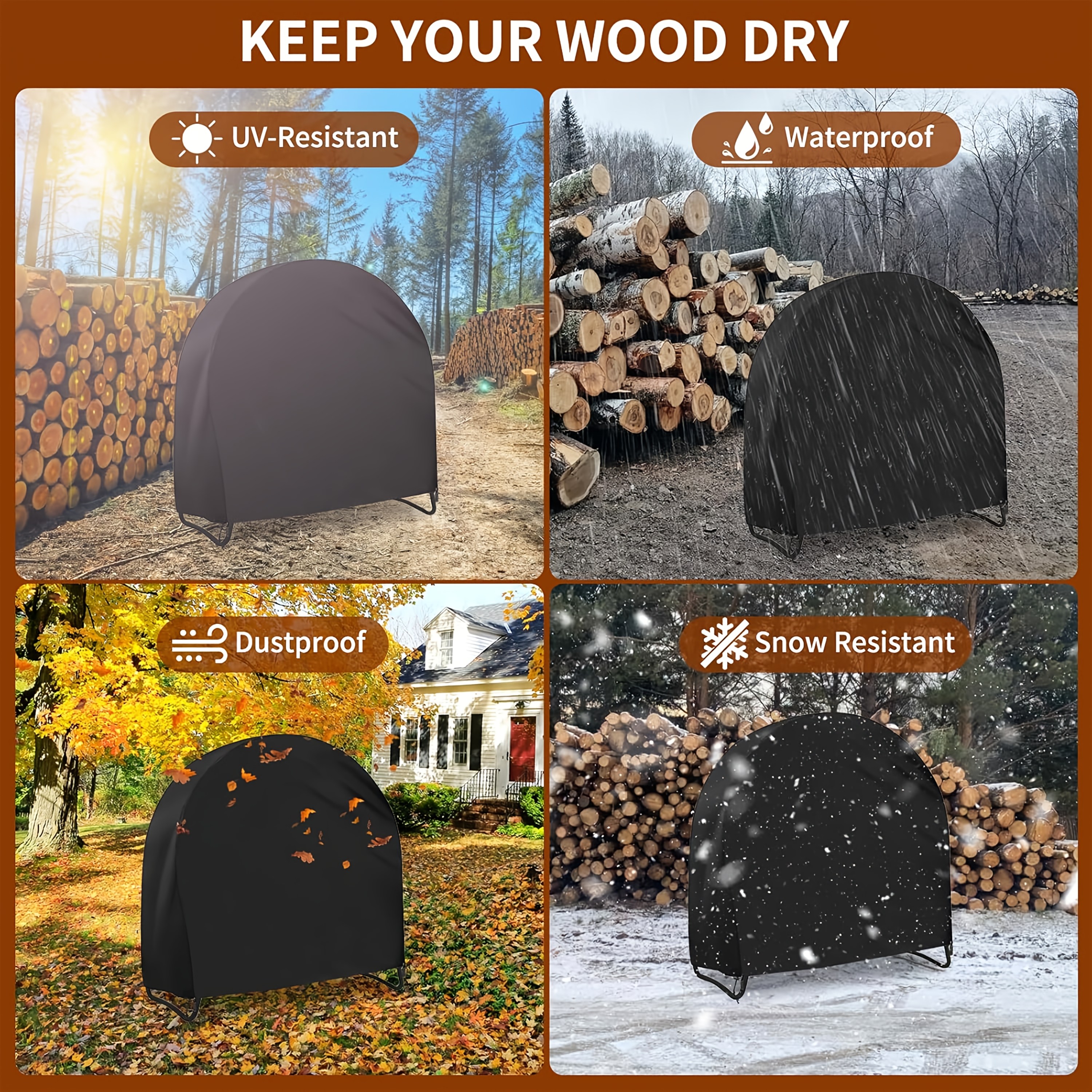 1pc waterproof outdoor log rack cover round firewood protector with   zipper and wind   uv resistant wooden log stand storage tarp   weatherproof firewood cover for   storage details 9