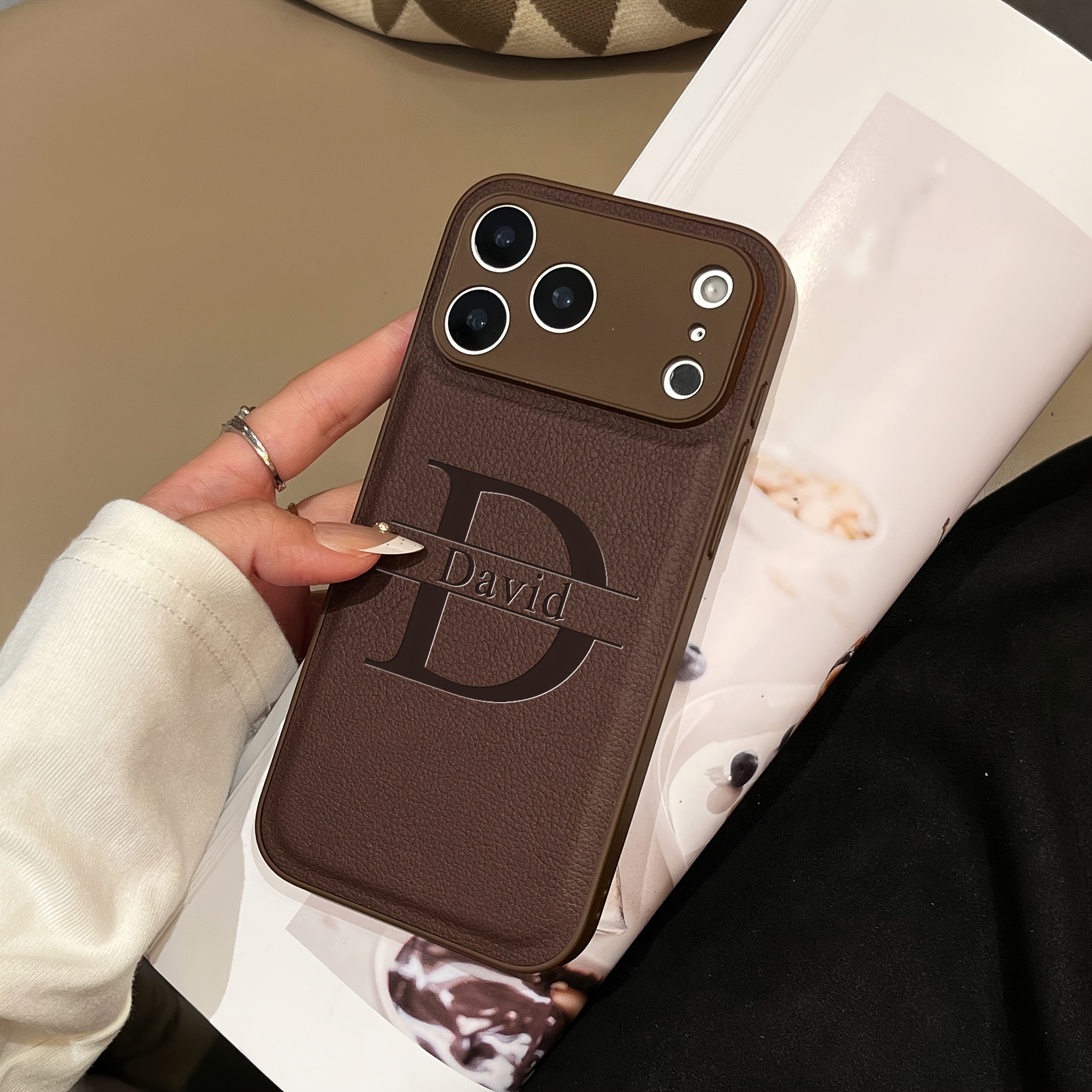 TEMU Phone Case: Personalized Custom Letters Name Synthetic Leather Multicolored Engraved Phone Case Compatible With Iphone 17 16 15 14 13 12 11 Pro